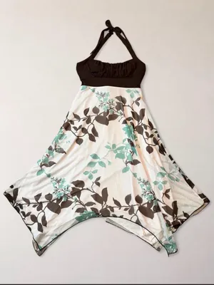 Speechless Floral Halter Handkerchief Maxi Dress Brown Aqua Size L thumbnail 5