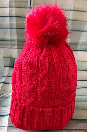 PINK - Victoria's Secret New Vibrant Red Knit Beanie with Pom Pom thumbnail 1