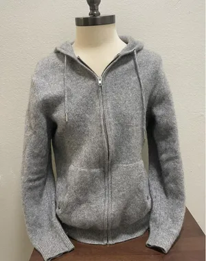 Quince Mongolian Cashmere Gray Full-Zip Hoodie Sweater L thumbnail 1