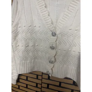 Kut From The Kloth Ivory Cropped Blingy‎ Button Sweater Size Large thumbnail 4
