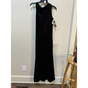 Betsy‎ & Adam Women's Black Velvet Halter Cowlneck Sleeveless Gown Dress Size 8 thumbnail 3