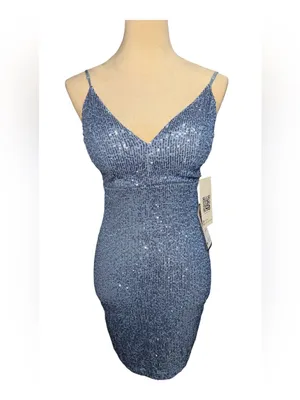 Emerald Sundae Blue Sequin Mini Dress Sz S thumbnail 3
