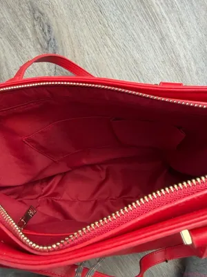 NWT Badgley Mischka Red Tote Bag Gold Logo Large Satchel $129 MSRP thumbnail 8