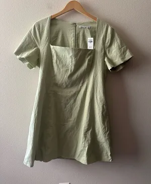 NWT Abercrombie Short Sleeve Skimming Square Neck Short Mini Dress green XL thumbnail 1