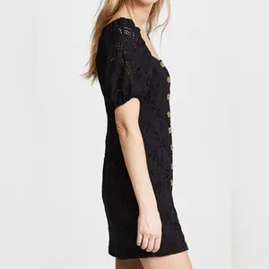 Free people‎ Daniella Eyelet Elegant Black Lace Mini Dress Size 2 thumbnail 4