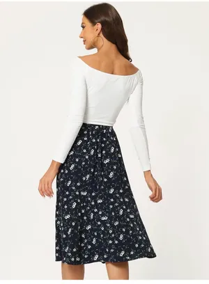 Allegra K Floral Midi Skirt thumbnail 2