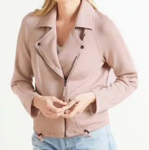 Marrakech Lange Soft Scuba Knit Long Sleeve Full Zip Moto Jacket Beige XS thumbnail 1