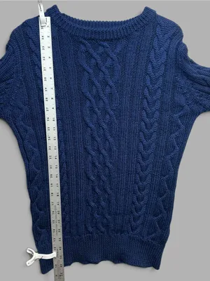 WoolOvers Women’s Small Navy Blue 100% Wool Cable Knit Sweater thumbnail 7