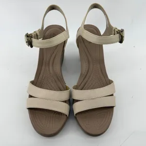 Crocs Leigh II Ankle Strap Wedge Sandal Beige Tan Women 10 Y2K Comfy Beach Vacay thumbnail 3