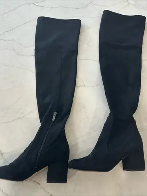 Sam Edelman Women’s Black Knee High Block Heel Boots Classic Suede thumbnail 9