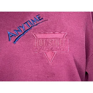 sweatshirt anytime hot stuff pizza maroon blue embroidered 1990s thumbnail 2