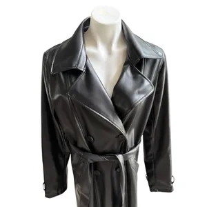 Meshki Tarah Faux Leather Trench Coat Black Large EUC thumbnail 7
