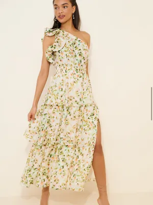 Anthropologie Astr Floral Imelda Maxi Dress One-Shoulder Tiered thumbnail 4