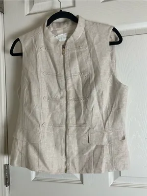 Zara Linen-Blend Zip-Up Military Vest with Fabric Frogging - Cream/Beige large thumbnail 3