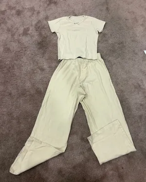 Daily Drills Cream Pointelle Set Baby Tee and wide leg pants thumbnail 1