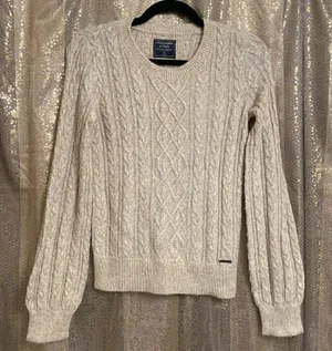 Abercrombie & Fitch Neutral Grandpa Knit Cotton Acrylic Chunky Sweater XS thumbnail 1