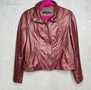 Wilson's Leather brown / red long sleeve soft jacket coat genuine leather large thumbnail 7