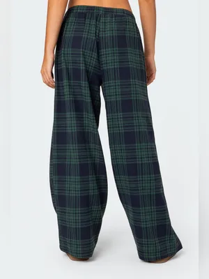 Edikted Lounge Around Plaid Wide Leg Pants Navy Blue Green Small thumbnail 4