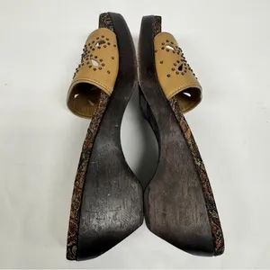 Gianni Bini‎ Slip-On Wooden Wedge Sandals Slides Women 8.5 thumbnail 8