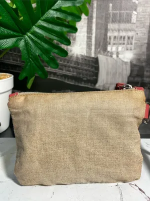 Authentic Miu Miu Beige Linen Pouch with Coral Trim thumbnail 6