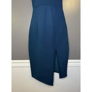 Lulus Dress Womens Small Blue One Shoulder Sheath Midi Side Slit Party Cocktail thumbnail 3