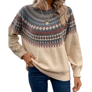 Woman's Geo Pattern Raglan Sleeve Sweater in Multi, Size S​​ thumbnail 1