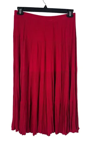 Boho Red Crinkle Tiered Maxi Skirt Pull On Cottagecore Prairie Festival M thumbnail 1