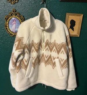 Varley Hendrik Half-Zip Sherpa Egret Cream Tan Jacket Womens Size Small thumbnail 1