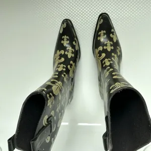 Corkys Rain Boots Womens 8 Black Gold Fleur-de-Lis Waterproof Western NOLAS BBQ thumbnail 6