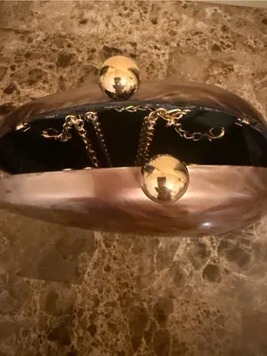 Hard Case Gold-Accented Brown Evening Clutch with gold Chain Strap thumbnail 3