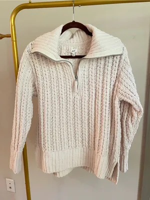 Aerie Cable Car Quarter Zip Sweater Toasted Coconut Chenille Pullover Size XS thumbnail 3