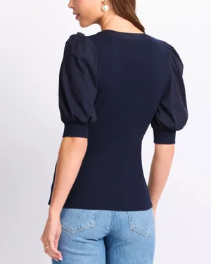 Market & spruce media poplin knit Henley top thumbnail 2