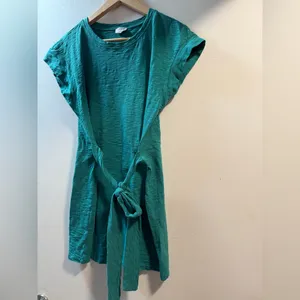 J.Crew Teal Tie Front Tee Dress Slub Cotton Cap Sleeve Casual Size M thumbnail 2