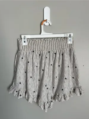 AMERICAN EAGLE Cream Striped Smocked-Waist Embroidered Star Detail Shorts Sz S thumbnail 5