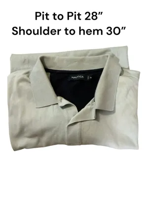 Men’s Short Sleeve Polo Shirt Grey/Sage Blue Size 2XL Navy Collar Trim thumbnail 3