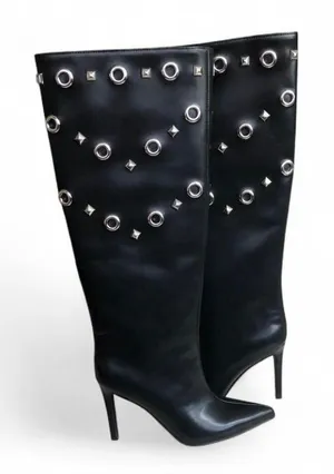 I.N.C. International Concepts Women's Black Saiqa Grommet Knee High Boots 6M thumbnail 1