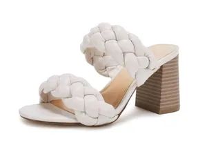 NEW Braided Heeled Sandals Open Toe Backless Chunky Heels Shoes 7 thumbnail 1