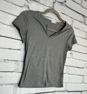 Heart Hips Gray Crop Cut Out T-Shirt V Neck Y2K SZ S Short Sleeve Top Fitted thumbnail 2