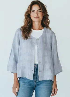 FLAX 100% Linen S top button-down linen jacket relaxed Lagenlook lightweight thumbnail 1