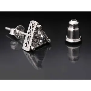 NEW Unisex Simulated Diamond‎ 925 Sterling Silver Triangle Stud Earrings thumbnail 5