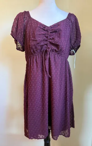 Mimi Chica burgundy Puff Sleeve Dress XL boho whimsi Y2K firy mini‎ grunge thumbnail 1