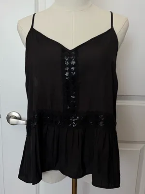 LC Lauren Conrad Black Sequin Lace Camisole Tank Top Medium Peplum Whimsigoth thumbnail 1