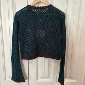 Earthbound Trading Co Teal Sun Crochet Crop Sweater Size Small‎ thumbnail 2