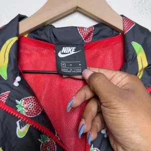 Nike Women Woven Jacket Mediun Black‎ Fruit Banana Strawberry Windbreaker thumbnail 4