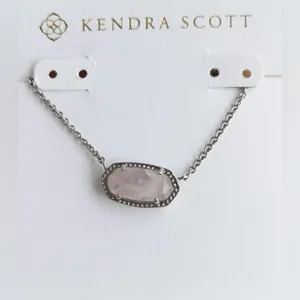 Kendra Scott Elisa Rose Quartz Necklace Silver thumbnail 2