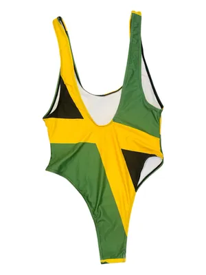 Women's One Piece Thong Bathing Suit Caribbean Jamaica Flag Monokini Swimsuit M thumbnail 2