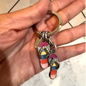 Coach Legacy Stripe flip-flop keychain rainbow stripes sparkling rhinestone Y2K thumbnail 2