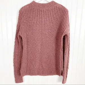 Lucky Brand Sweater Size Small Pink‎ Open Knit Mock Neck Top Boho Forest Fairy thumbnail 8