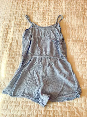 Aerie Blue Pleated Dot Tie Waist Romper Size Small thumbnail 2