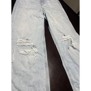 Vintage Light Wash Distressed Wide Leg Jeans Retro‎ Y2K Denim Pants T-11 thumbnail 4